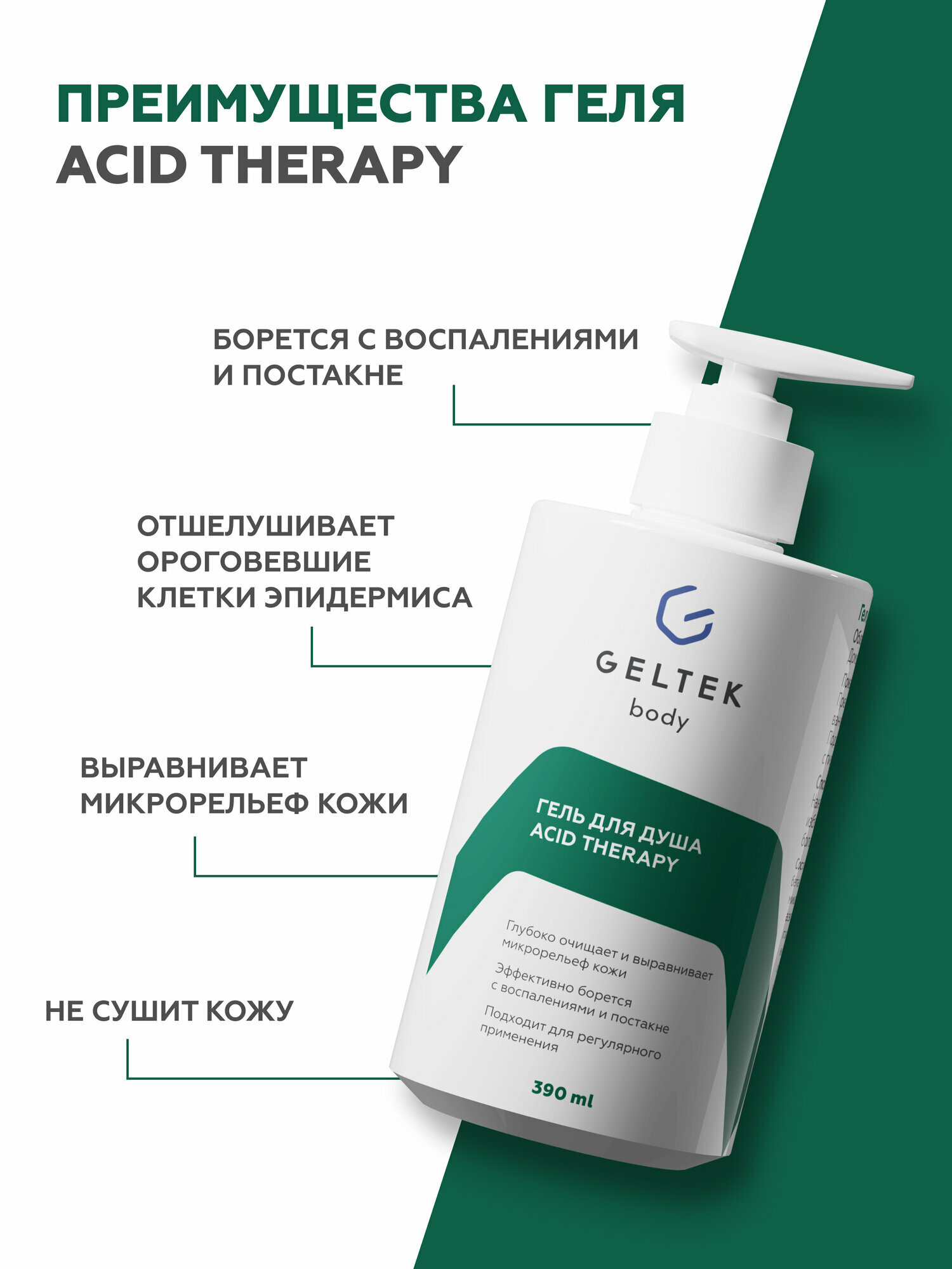 Гельтек Гель для душа с кислотами от прыщей Acid Therapy с салициловой кислотой, 390 мл — фото 1