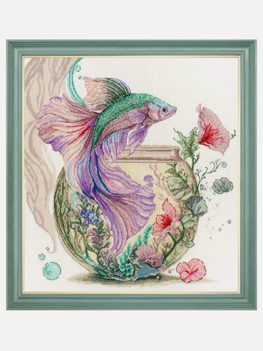 Изображение товара Набор для вышивания Золотое Руно АК-019 "Акварельная рыбка", вышивка крестом, размер 39 на 28,5 см, мулине хлопок