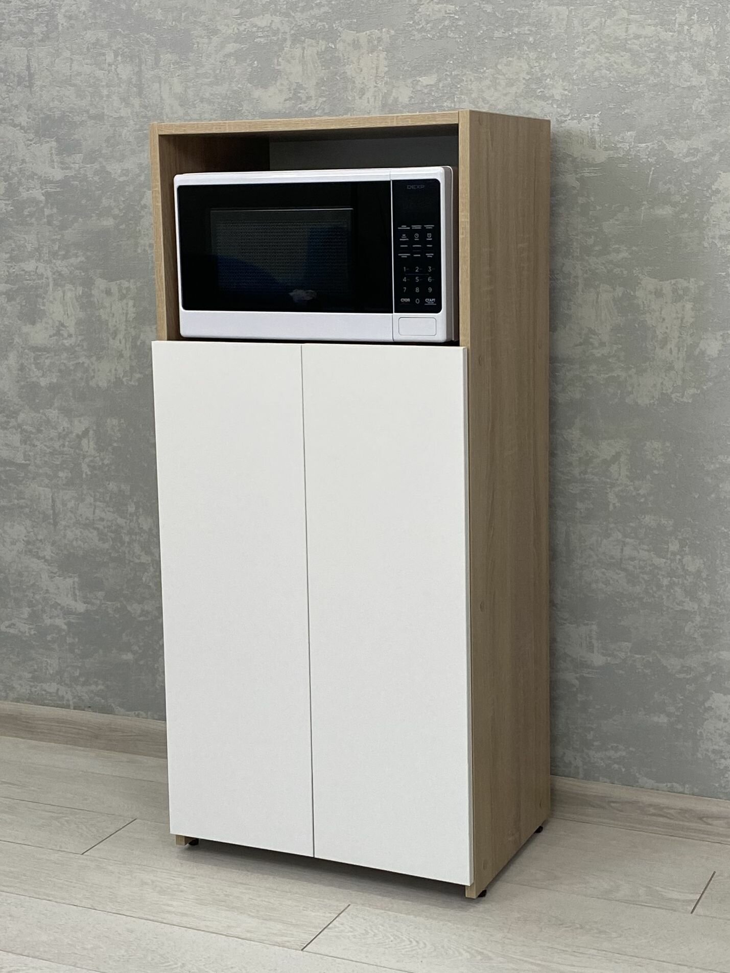 Стеллаж СТ-12 ЛДСП узкий для кухни универсальный цвет Дуб Сонома/Белый 3 полки доводчики дверей 50 x 112 x 34 см