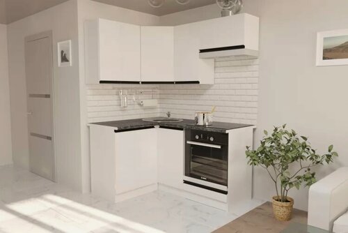 Изображение товара Кухонный гарнитур Герда Лотос мега прайм 1200х1600 мм, каркас ЛДСП, фасад ЛДСП, Белый/Белый глянец/Кастилло темный