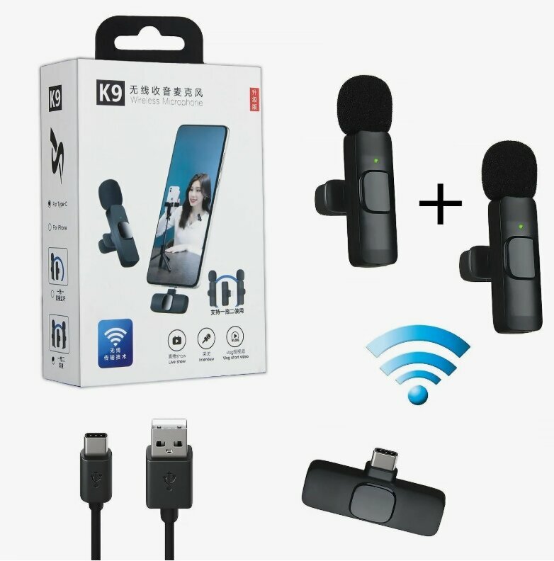 Петличный беспроводной микрофон Type-C K9/19 2in1 набор 2шт беспроводных микрофона с приемником