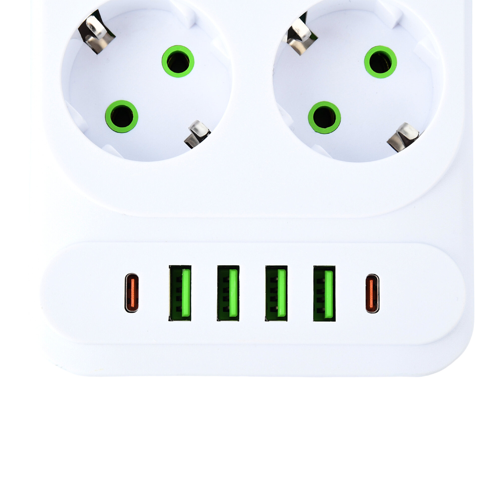 Сетевой удлинитель Amper, 2,0м, 6 розеток, 10А, 2500 Вт, 4usb,2Type-C, белый. — фото 1