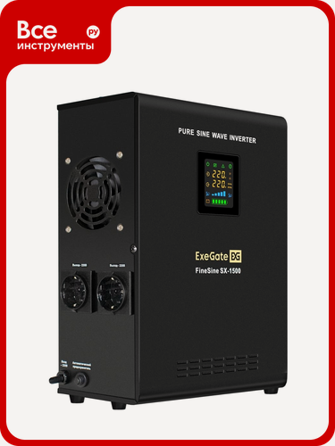 Изображение товара ИБП ExeGate FineSine SX-1500 для котла, инвертор с чистой синусоидой, 1500VA, LCD-дисплей, AVR, 2 Schuko, настенный,