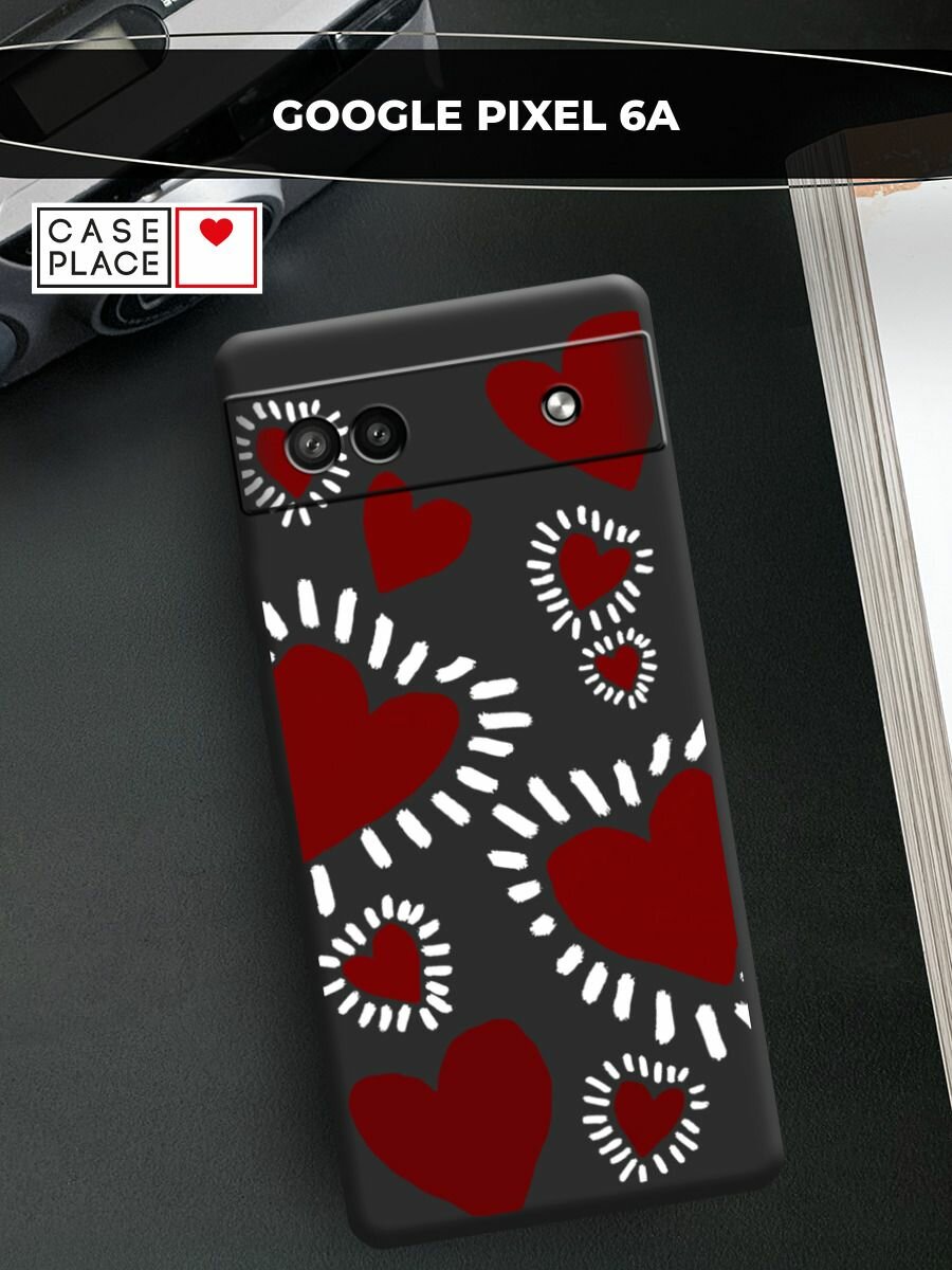 Чехол на Google Pixel 6A / Гугл Пиксель 6А с принтом "Бордовые сердца 2"