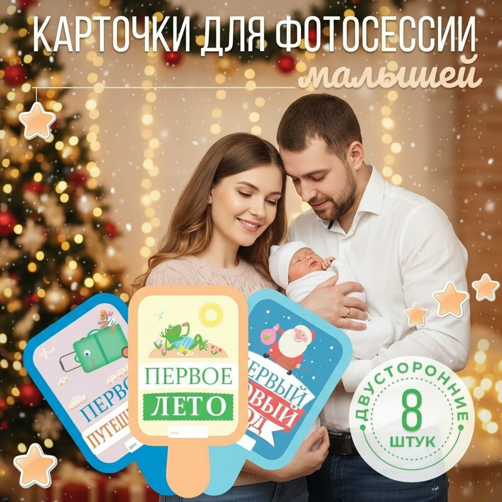 Карточки для фотосессии новорожденных HappyLine "События" плотные, 8 штук, подарок беременным мамам