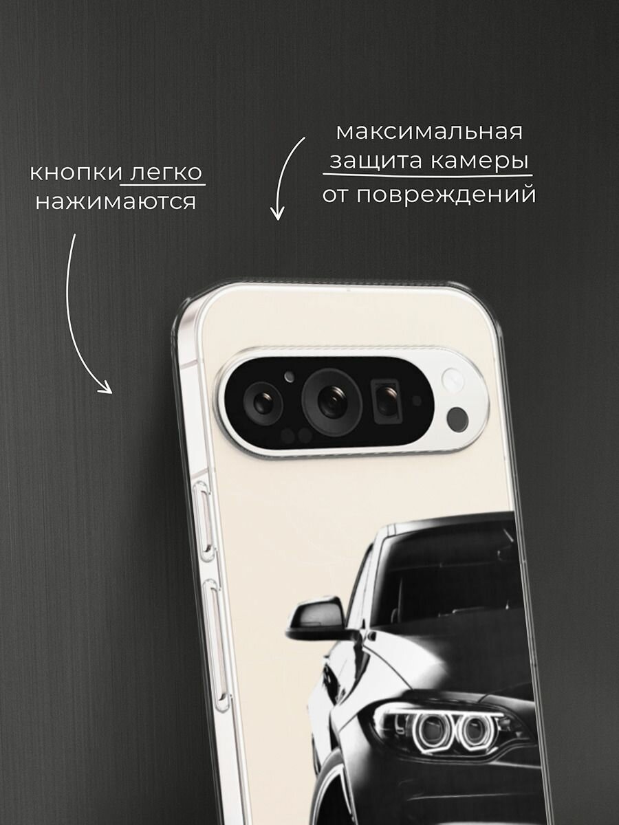 Чехол на Google Pixel 9 Pro / Гугл Пиксель 9 Про с принтом "Крутая черная машина", прозрачный — фото 1