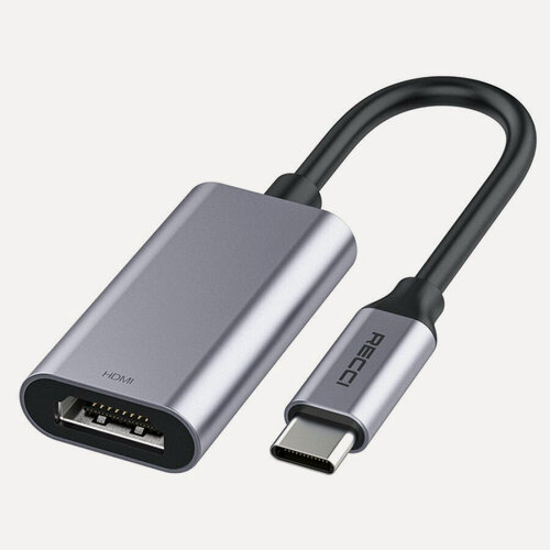 Изображение товара Переходник адаптер Recci RH11, Type-C (M) to HDMI (F), Audio & Video 4K Ultra HD, 8 см, Серый+Черный