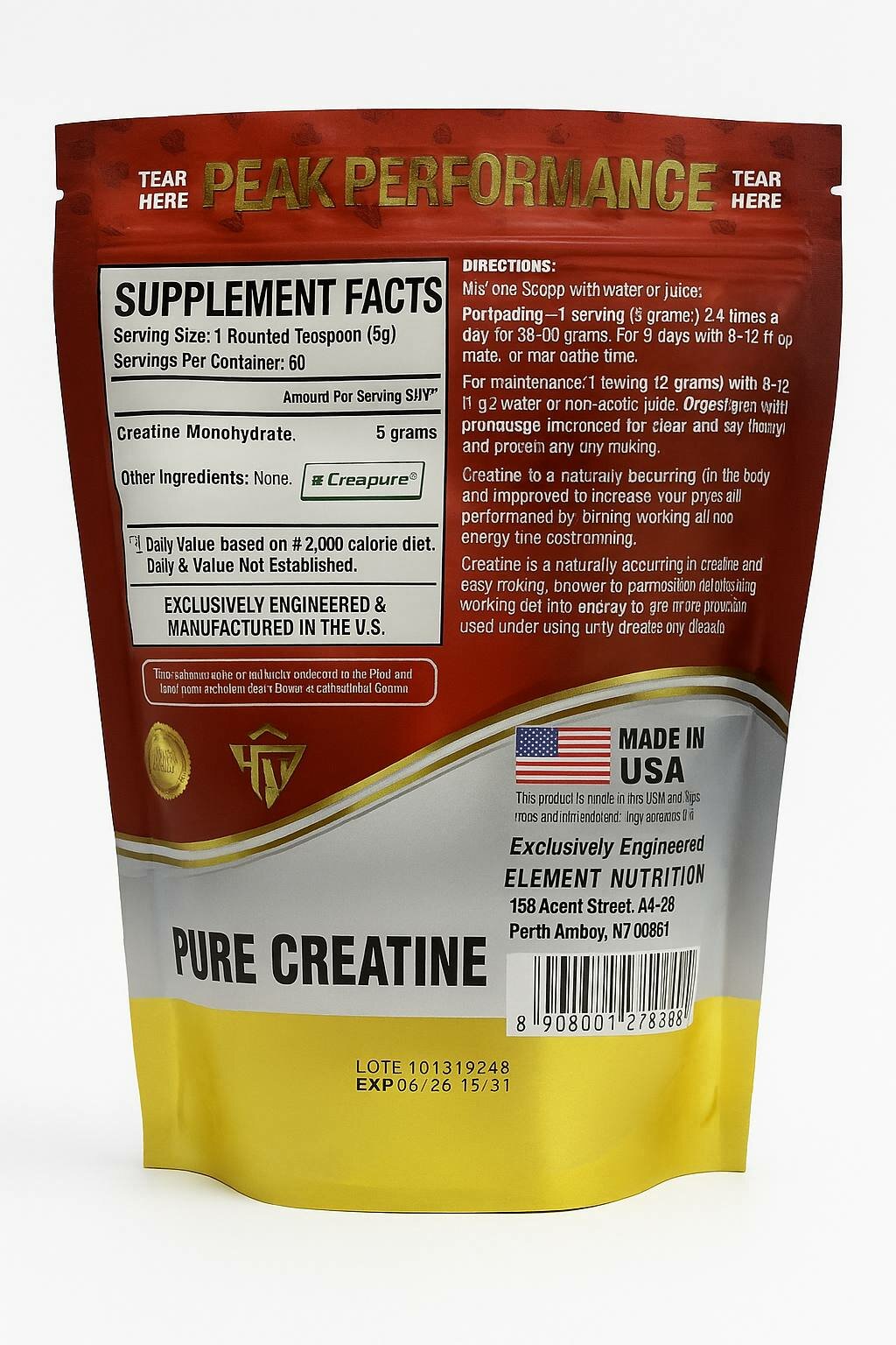 Креатин Monohydrate Element Nutrition — 300 г, 100% Pure German Creatine, для набора мышечной массы и силы — фото 1
