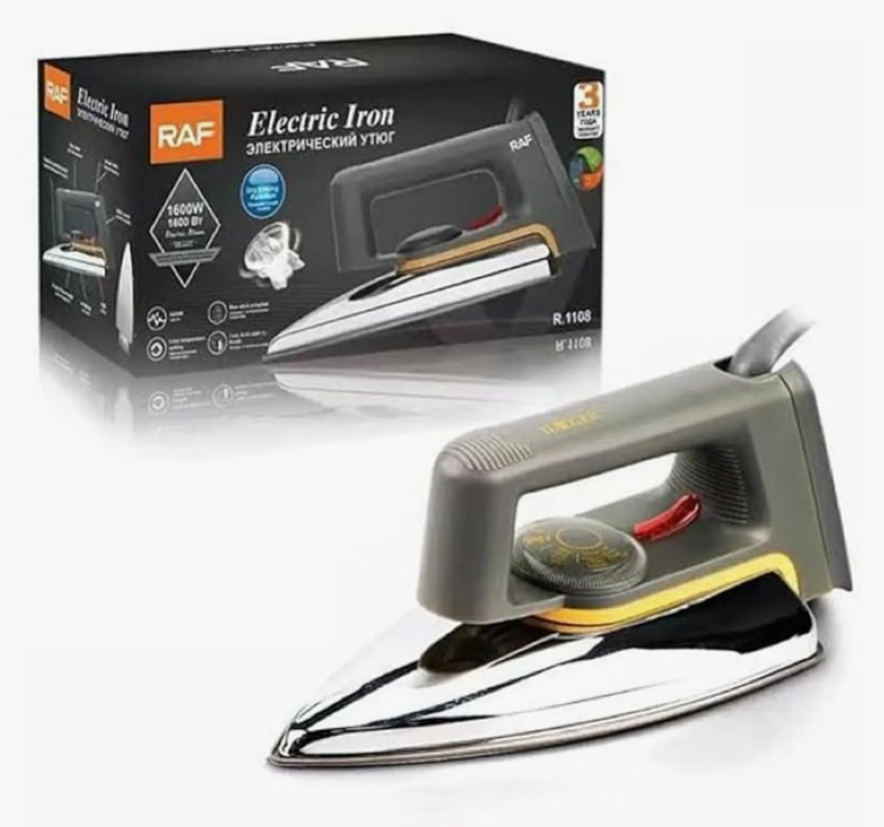 Утюг электрический классический без пара RAF R1108 220в 1000вт антипригарная подошва