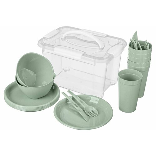 Комплект набор для пикника Phibo Optimum Зеленый флэк, 27 предметов на 6 персон