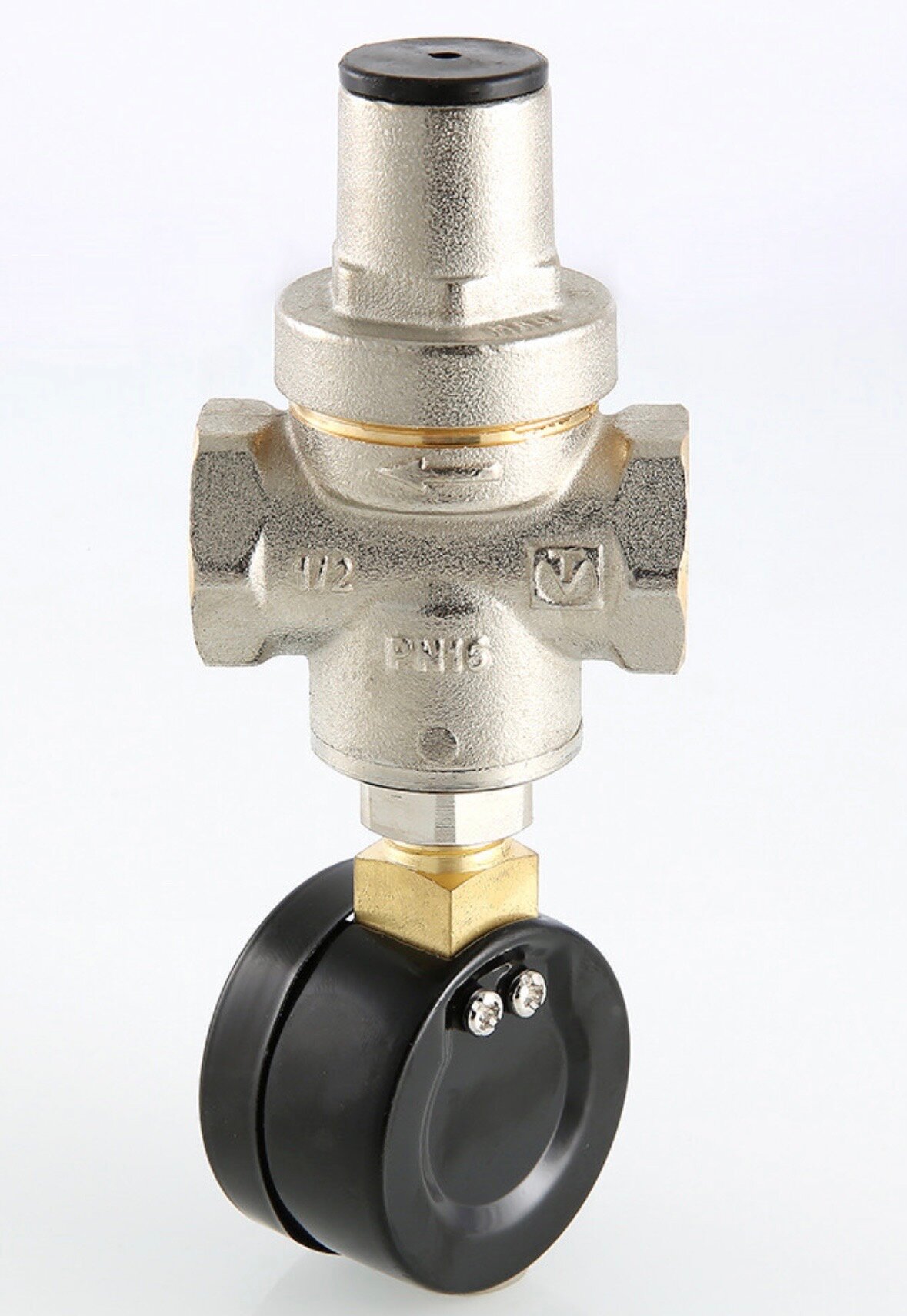 Редуктор давления VALTEC с манометром поршневой от 0,5 до 5,5 бар. 1/2" VT.088. N.0455 — фото 1
