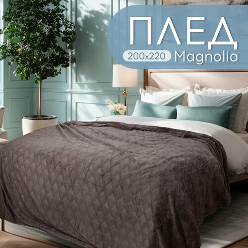 фото Плед 200х220 пушистый двуспальный cleo magnolia, шоколадный, покрывало на кровать и диван, велсофт