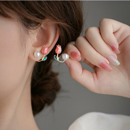 Серьги пусеты Стайл Групп жемчуг имитация размер 20 мм ярко-розовый 269₽