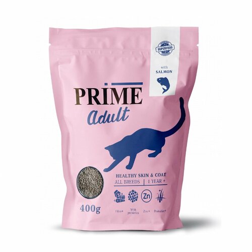 PRIME HEALTHY SKIN&COAT сухой корм для кошек здоровая кожа и шерсть с лососем 400г
