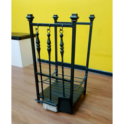 Дровница Элегия с кочергой, совком и метелкой (щеткой), каминный набор с дровницей