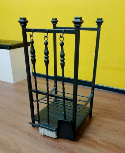 Изображение товара Дровница Элегия с кочергой, совком и метелкой (щеткой), каминный набор с дровницей