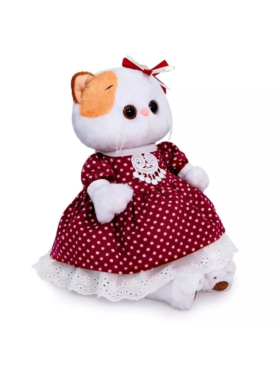 Мягкая игрушка Кошка Ли-Ли в бордовом платье 27см — фото 1