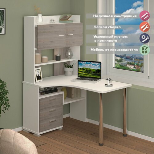 Изображение товара Стол компьютерный Мэрдэс СР-133-130 БЕН-ЛЕВ Белый/Нельсон с надстройкой