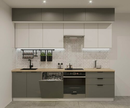 Изображение товара Кухонный гарнитур Фаска Обсидиан/Тальк, длина - 2800 мм, фасады МДФ