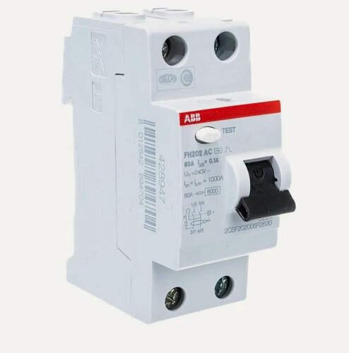 Изображение товара Устройство защитного отключения (УЗО) ABB FH202 AC-63A/100mA 2CSF202006R2630