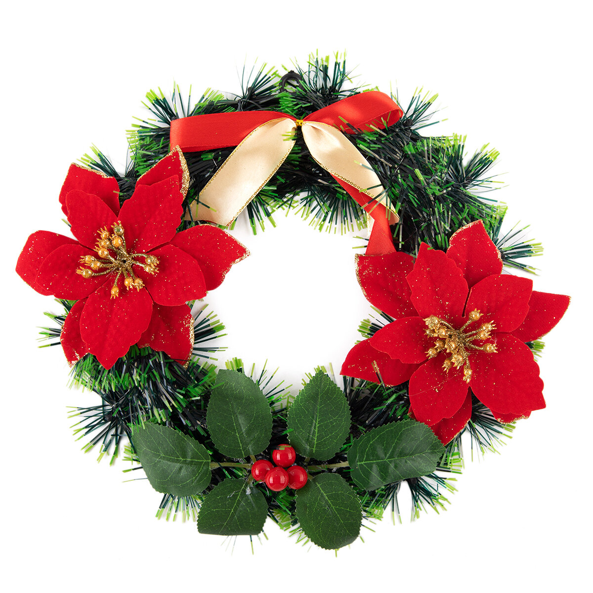 Blumentag WDE-16 Венок новогодний с бантом ягодами и цветами d 25 см 1 шт. 01