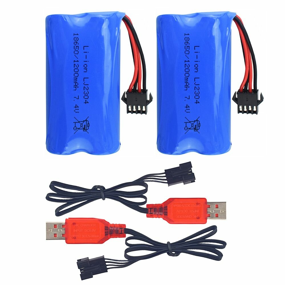 2PCS 7.4V 1200 мАч литиевый аккумулятор с 4 - контактным разъемом SM - 4P USB зарядная линия для резервной батареи модели автомобиля EC08 RC Boat RC
