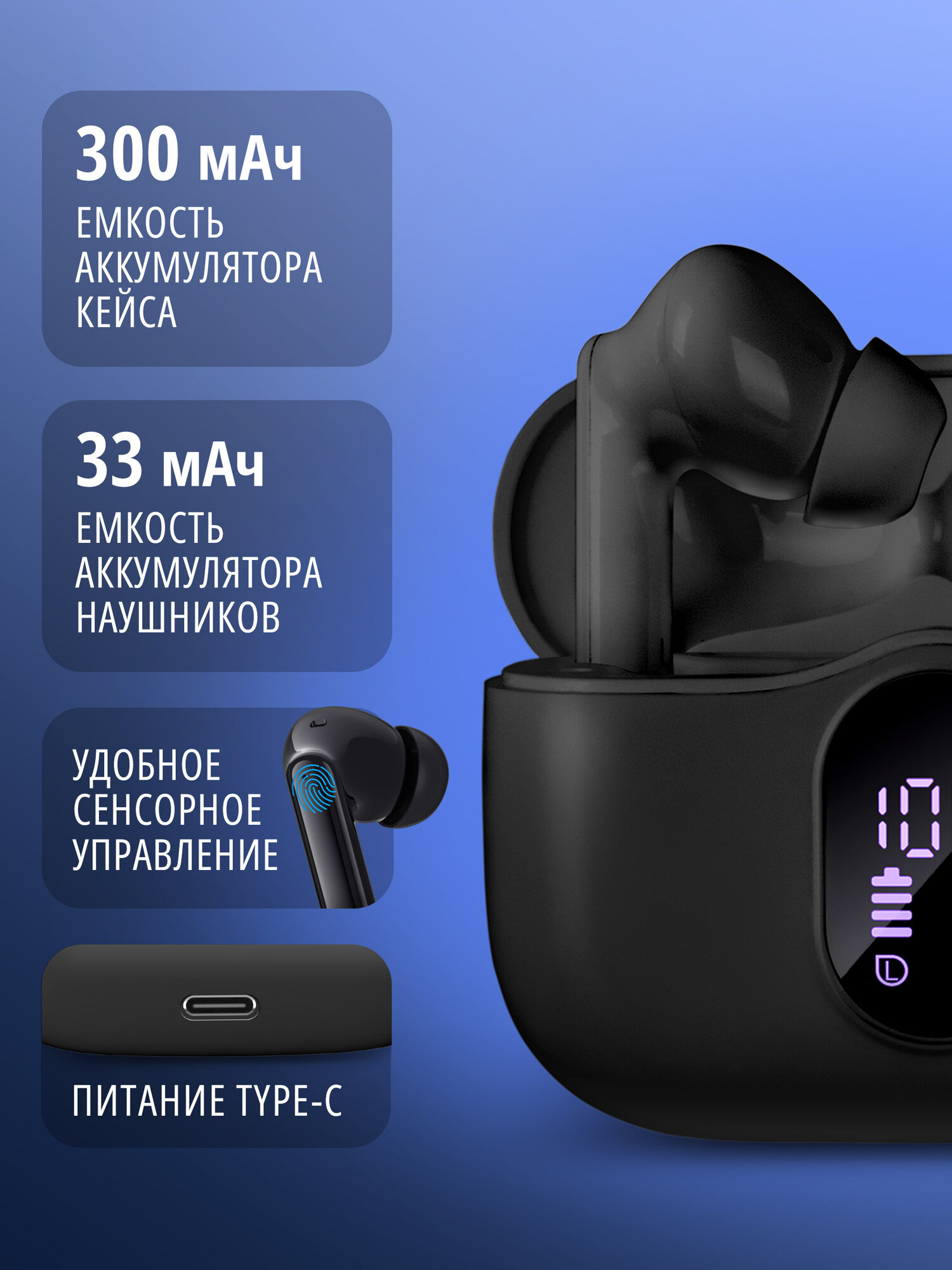 Беспроводные стерео наушники SVEN E-315B с Bluetooth, TWS, шумоподавлением и экраном — фото 1