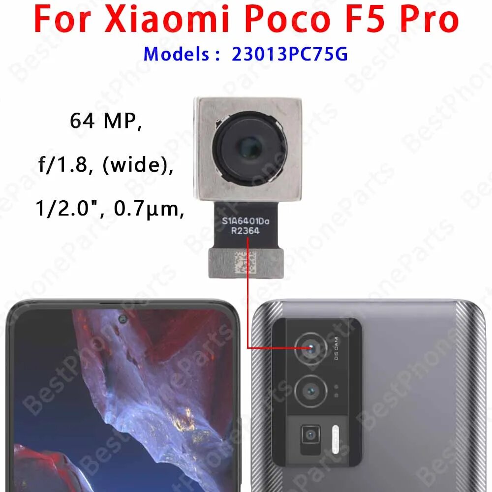 Задняя камера для Xiaomi Poco F5 Pro PocoF5, модуль камеры, вид сзади, запасные части, 64 МП, основной, 8 МП, сверхширокий, Poco F5 Pro Main