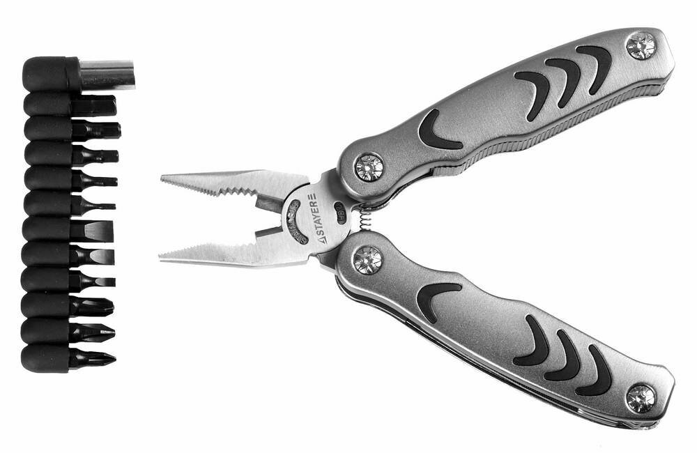 Мультитул STAYER PROFESSIONAL 12в1 силовая модель набор бит нейлоновый чехол 105мм