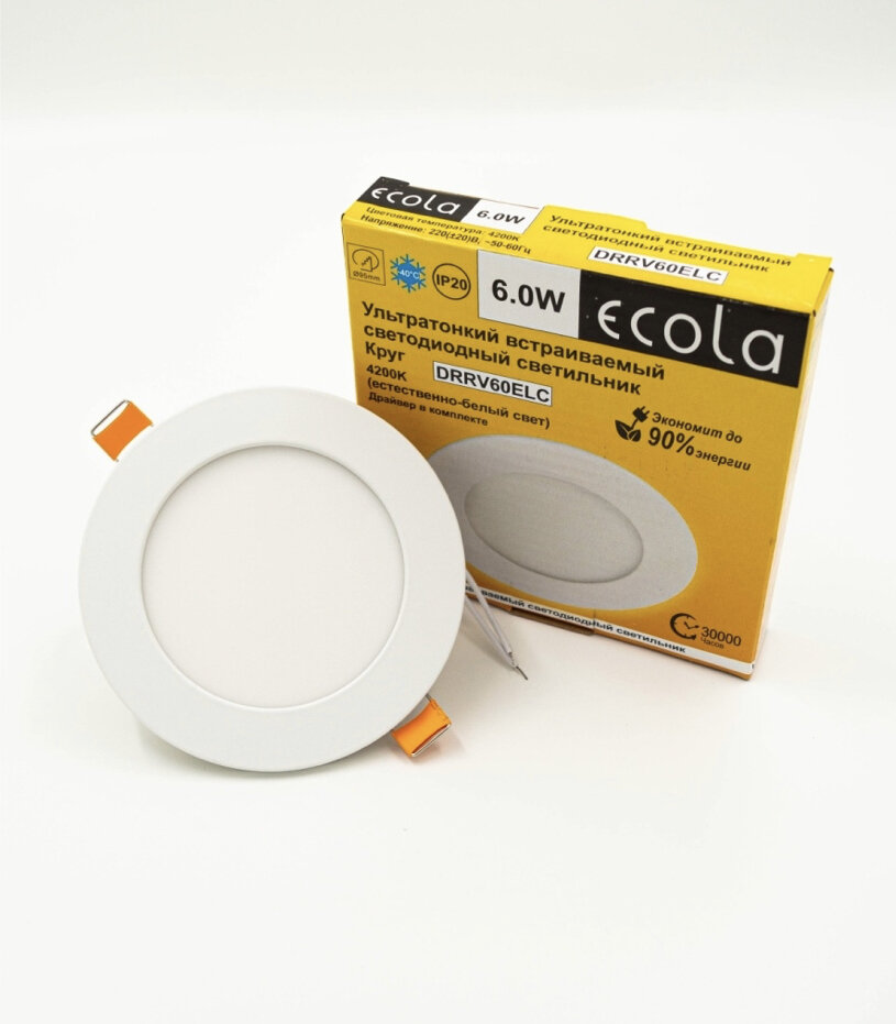 Ecola LED downlight светильник встраиваемый круглый даунлайт с драйвером 6W 220V 4200K 120x20 мм 1 шт