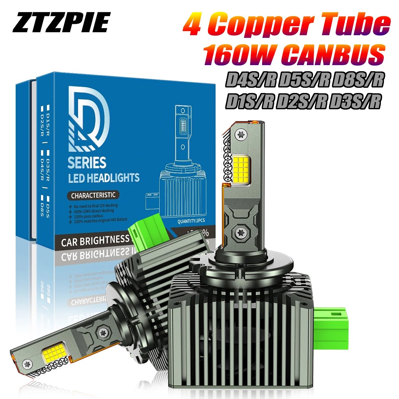 2 шт. D2S D4S светодиодные фары HID D1S D3S D8S светодиодные фары D2R D4R лампа 600000 LM ксеноновый автомобильный турболампа Canbus 6000K Plug&Play, 2 PCS CANBUS, 6000K, D1S