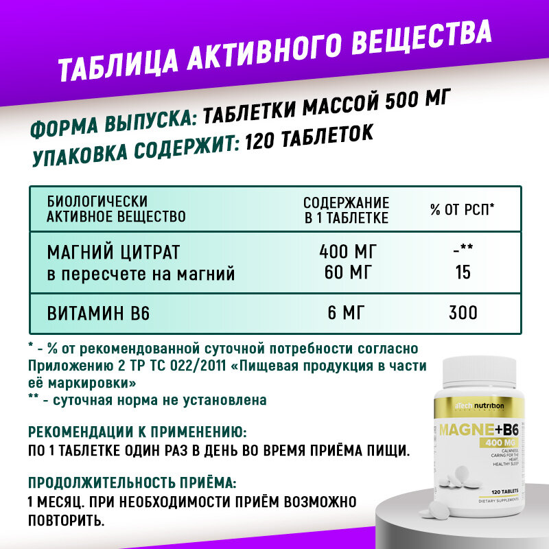 Магний +В6 / MAGNE+ В6 aTech nutrition БАД для нервной системы 120 таблеток — фото 1