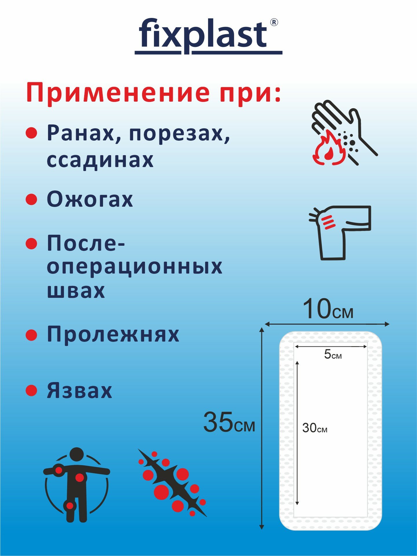 Картинки Пластырь повязка Fixplast 35*10 см, 10 шт медицинская стерильная на рану и шов с сорбционной подушечкой