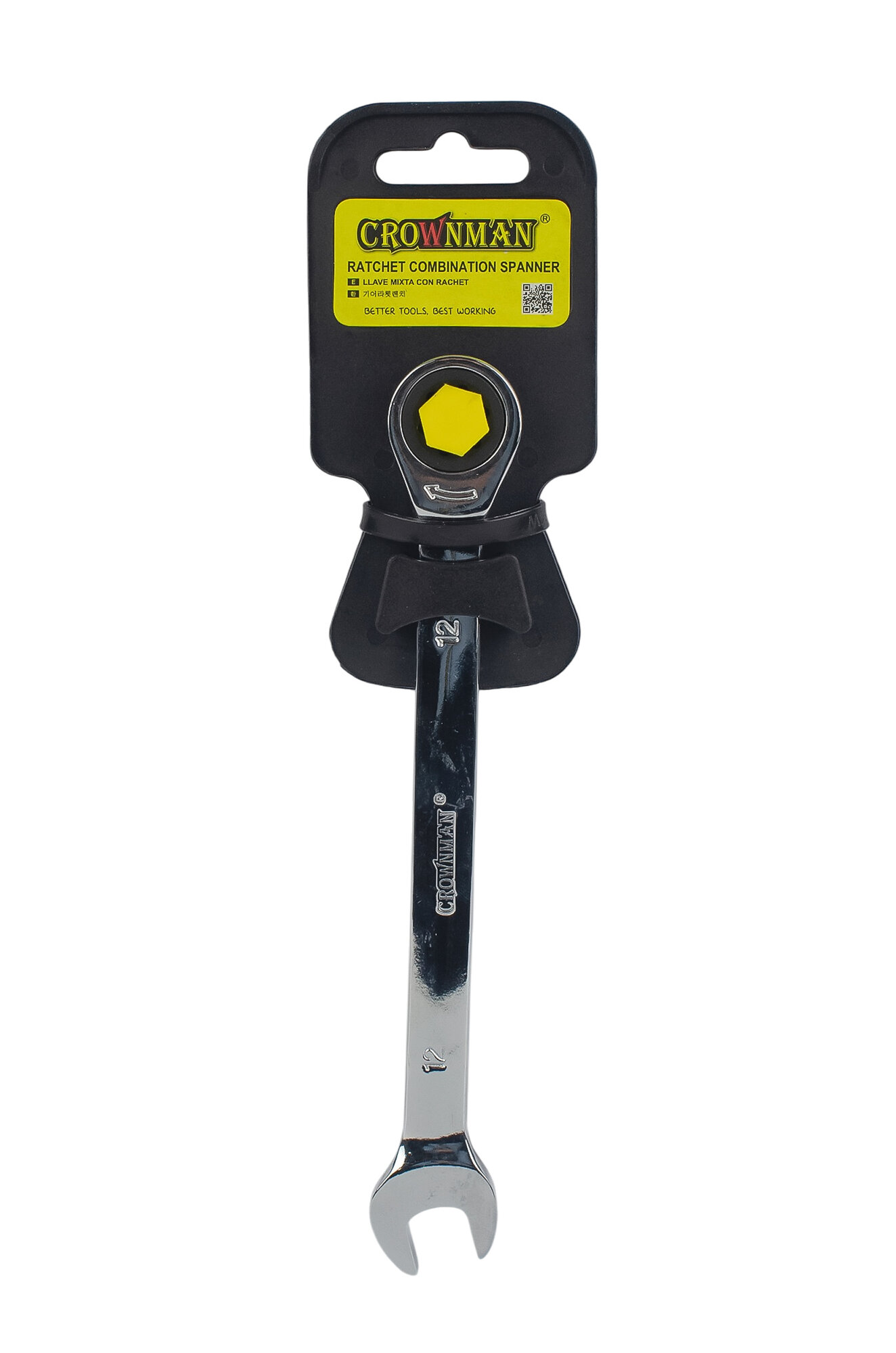 Ключ CROWNMAN 0412012, комбинированный, с трещоткой, хромованадиевая сталь