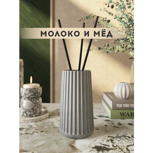 фото Ароматический диффузор, молоко и мед, 100мл, в бетонной вазе chloe, серый глянцевый musko