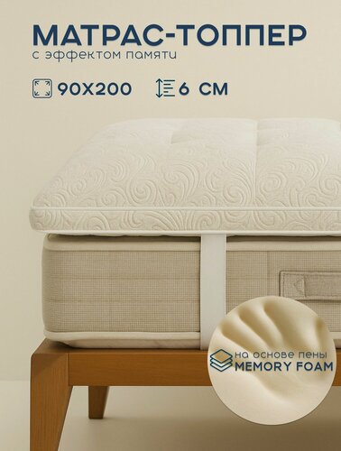 Изображение товара Наматрасник-топпер из пены мемори, 90х200, Ортис, эффект памяти, эффект расслабления