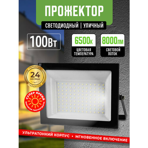 фото Прожектор светодиодный уличный 100вт 6500к ip65 черный корпус / фонарь уличный leek