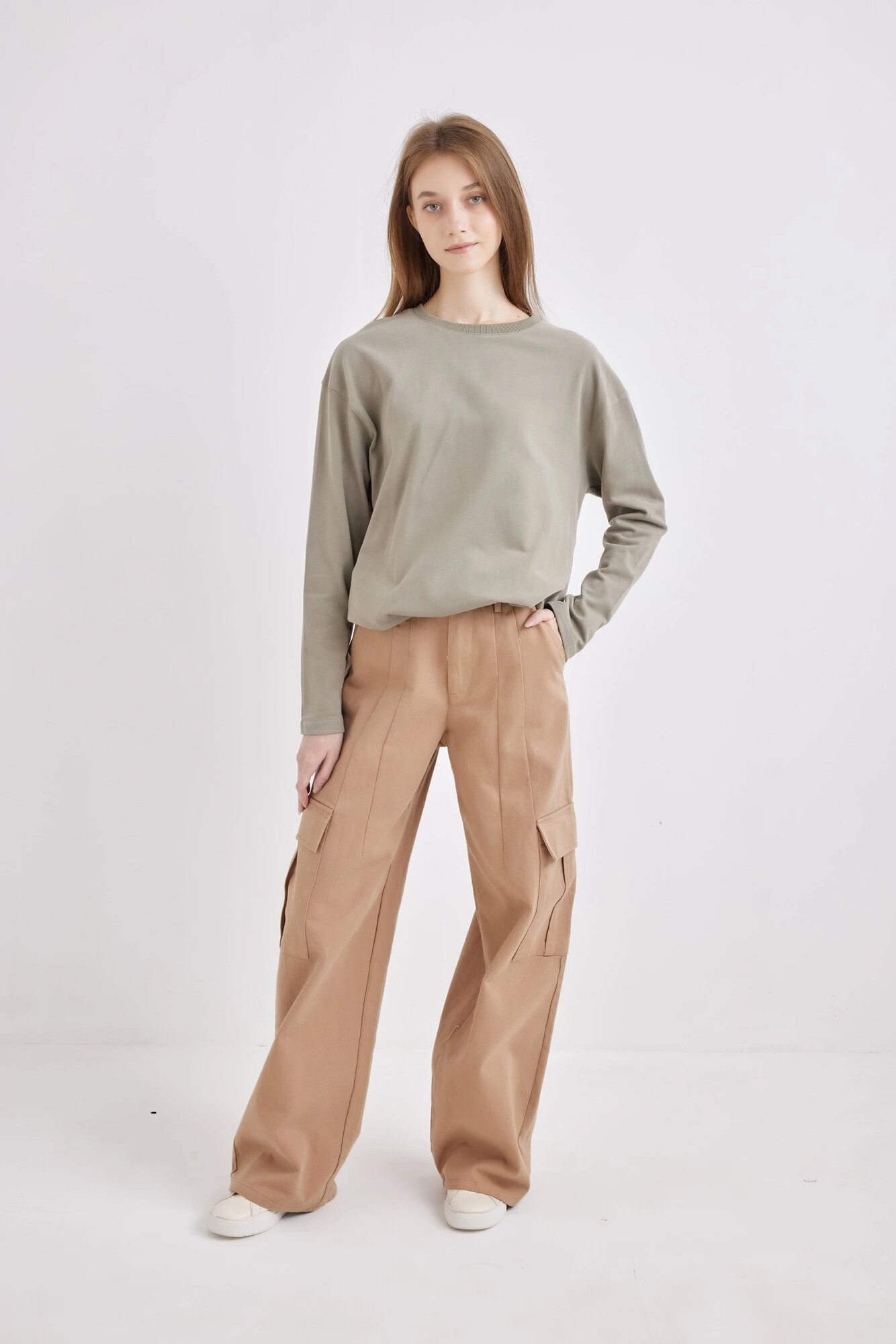 Лонгслив Selfie, размер S, , хаки — фото 1