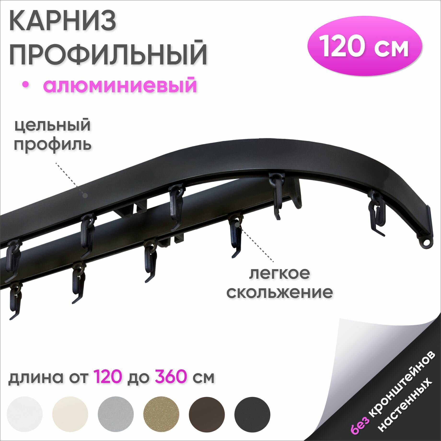 Карниз для штор двухрядный алюминиевый с боковинами черный 120 см