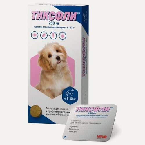 Изображение товара Инсектоакарицидное средство Ветфарм тиксфли стандарт для собак мелких пород 4,5-10 кг от блох и клещей 250 мг 1таб