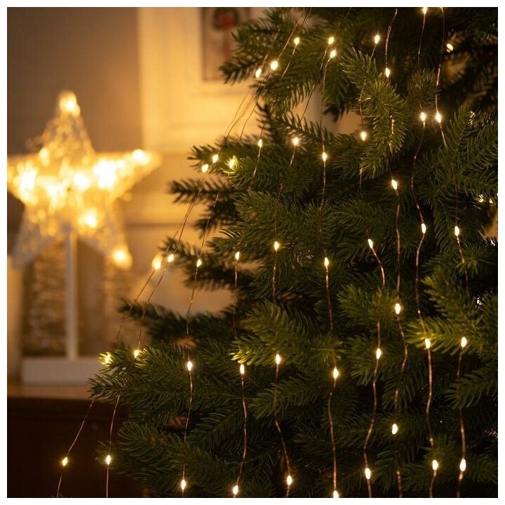 Luazon Lighting Гирлянда «Конский хвост» 10 нитей по 2 м, IP20, медная нить, 150 LED, свечение тёплое белое, 12 В