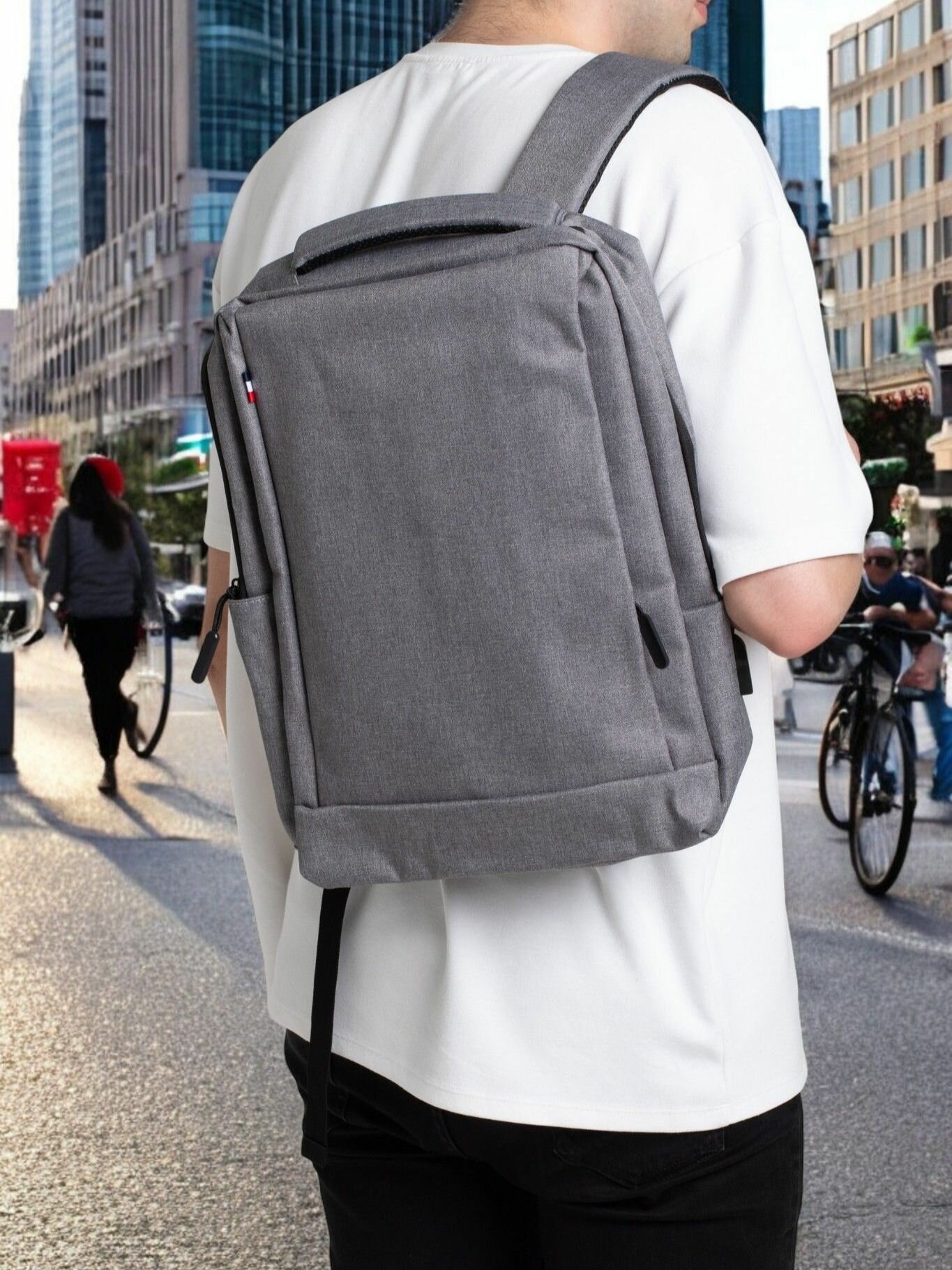 Рюкзак мужской городской для ноутбука с USB разъемом, до 15.6-16 дюймов, серый — фото 1