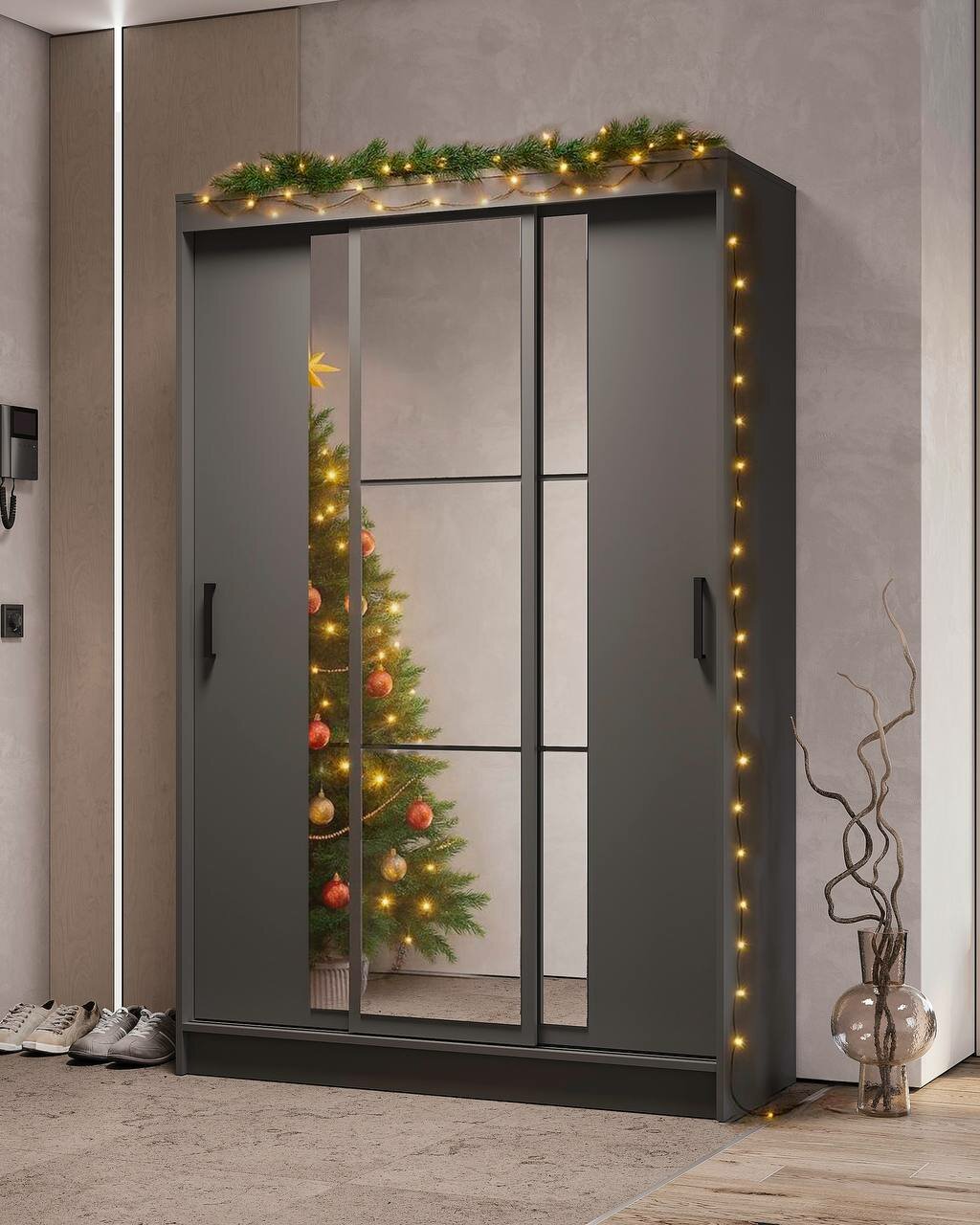 Шкаф-купе Тайм 131 см графит трехстворчатый шкаф с зеркалом