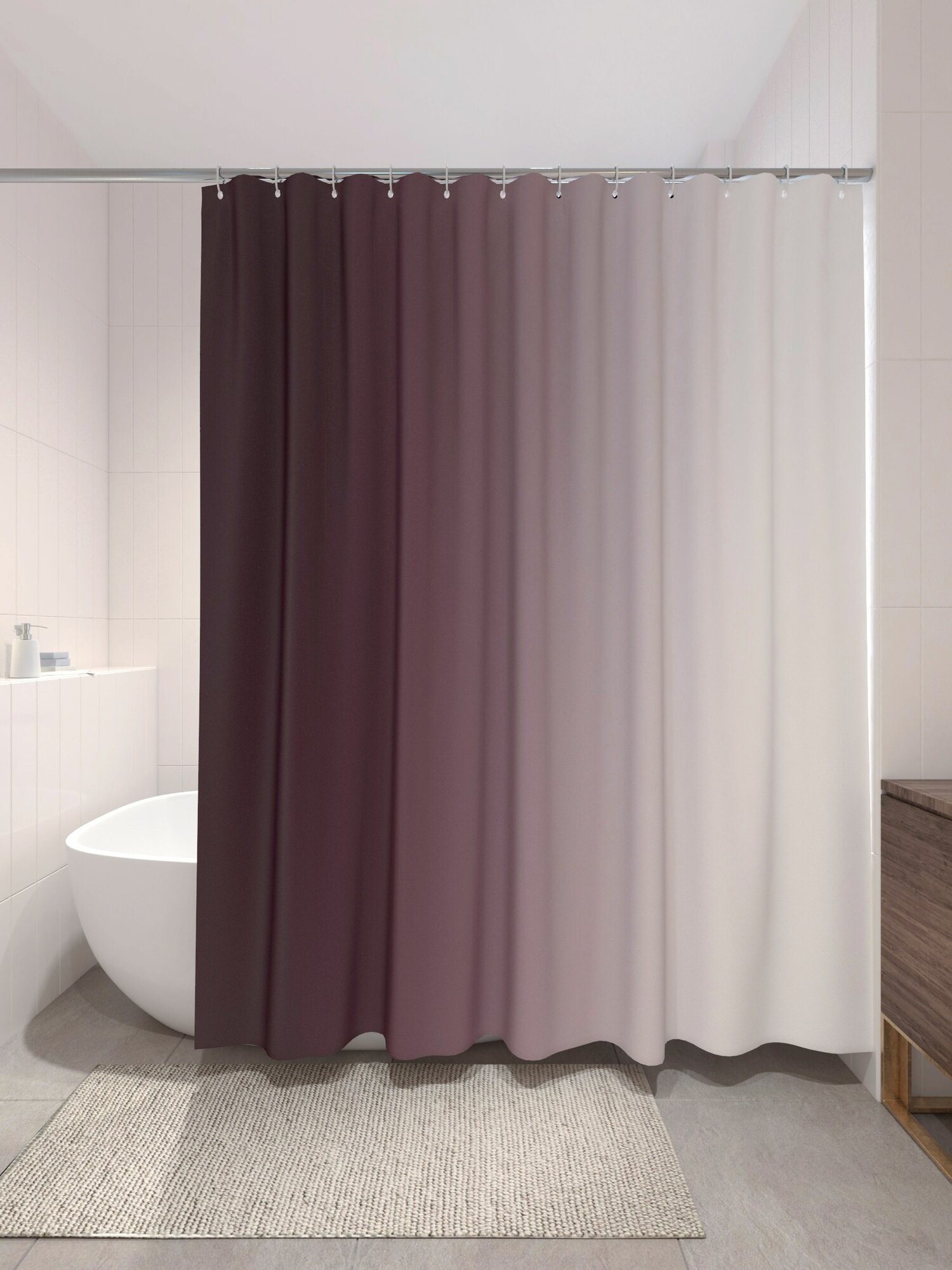 Штора для ванной и душа тканевая, 180х200 с утяжелителем, занавеска для ванной и душа — фото 1