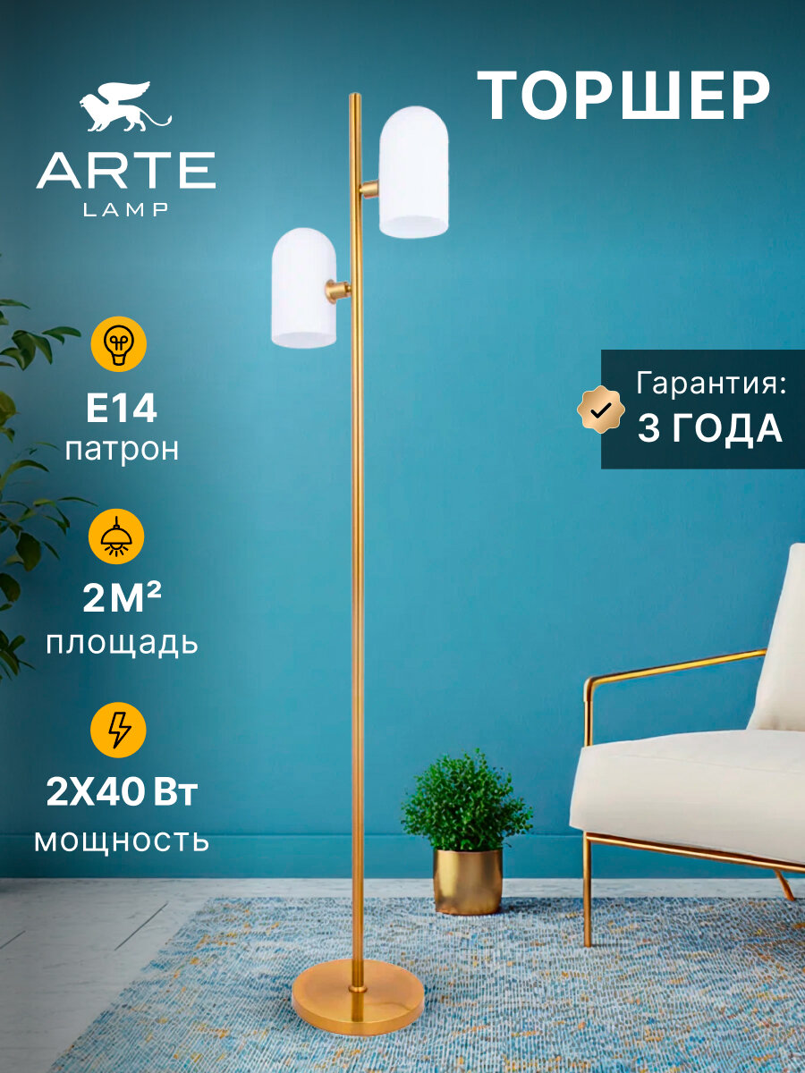 Торшер напольный Arte Lamp CASSEL A5454PN-2PB, E14, 40Вт, медный