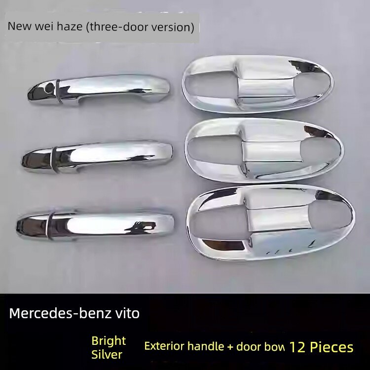 Комплект дверной ручки и накладки Mercedes Vito трехдверная ABS электролакированная серебристая