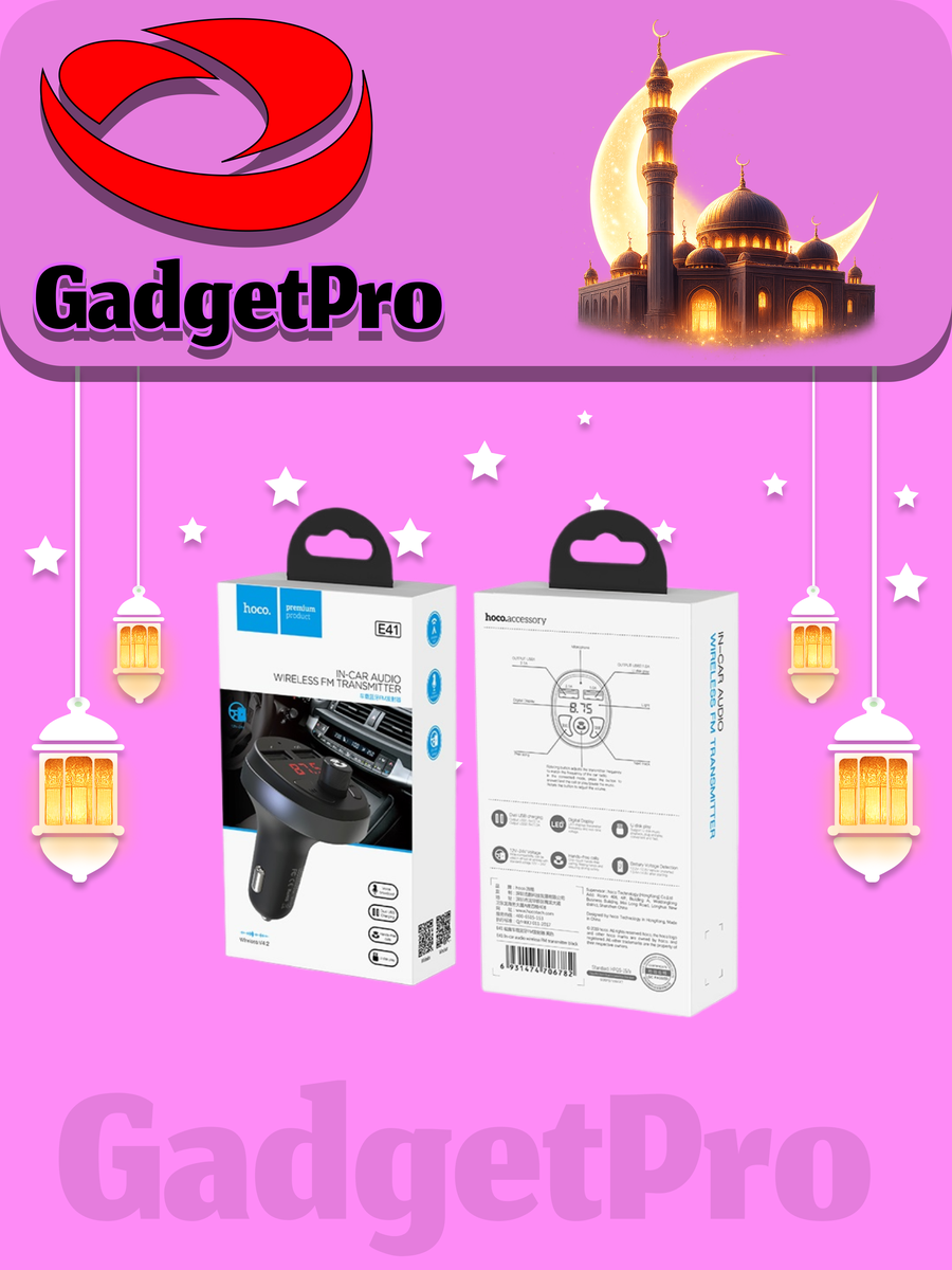 FM-трансмиттер Hoco E41 черный: Bluetooth, USB, MP3, для авто, надежный, современный