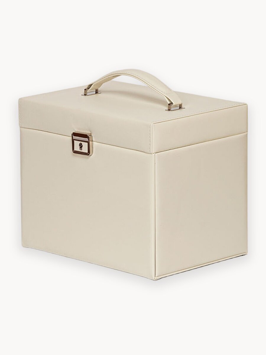 Шкатулка для украшений IsmatDecor S-700BN, универсальная большая, прямоугольная, белая, с ключиком