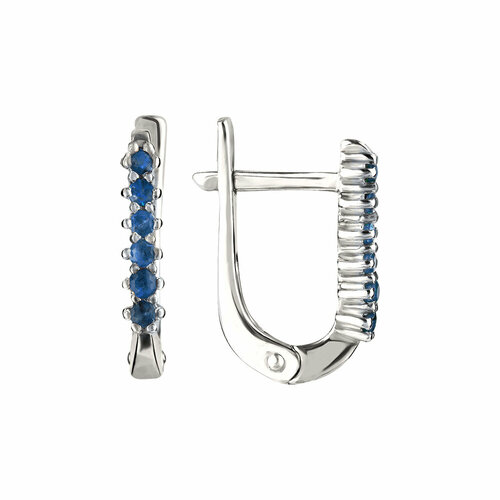 Серьги CORDE Детские серебряные серьги-дорожка с натуральными сапфирами, серебро, 925 проба, родирование, изумруд, размер 15 мм, длина 1.5 см, синий