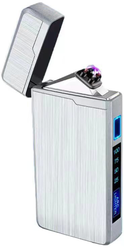 URM Зажигалка электрическая импульсная, двойная дуга с зарядкой USB, серая (серебристая) матовая